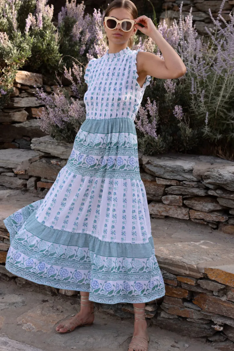 Sleeveless Smocked Maxi- Boreggo Green