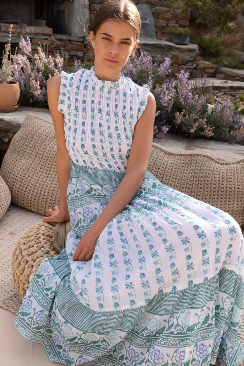 Sleeveless Smocked Maxi- Boreggo Green