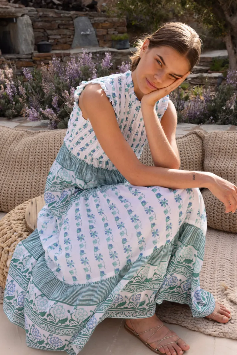 Sleeveless Smocked Maxi- Boreggo Green