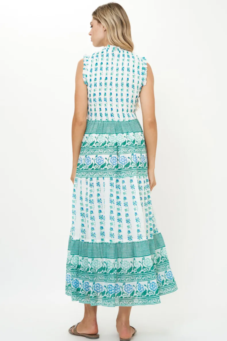 Sleeveless Smocked Maxi- Boreggo Green