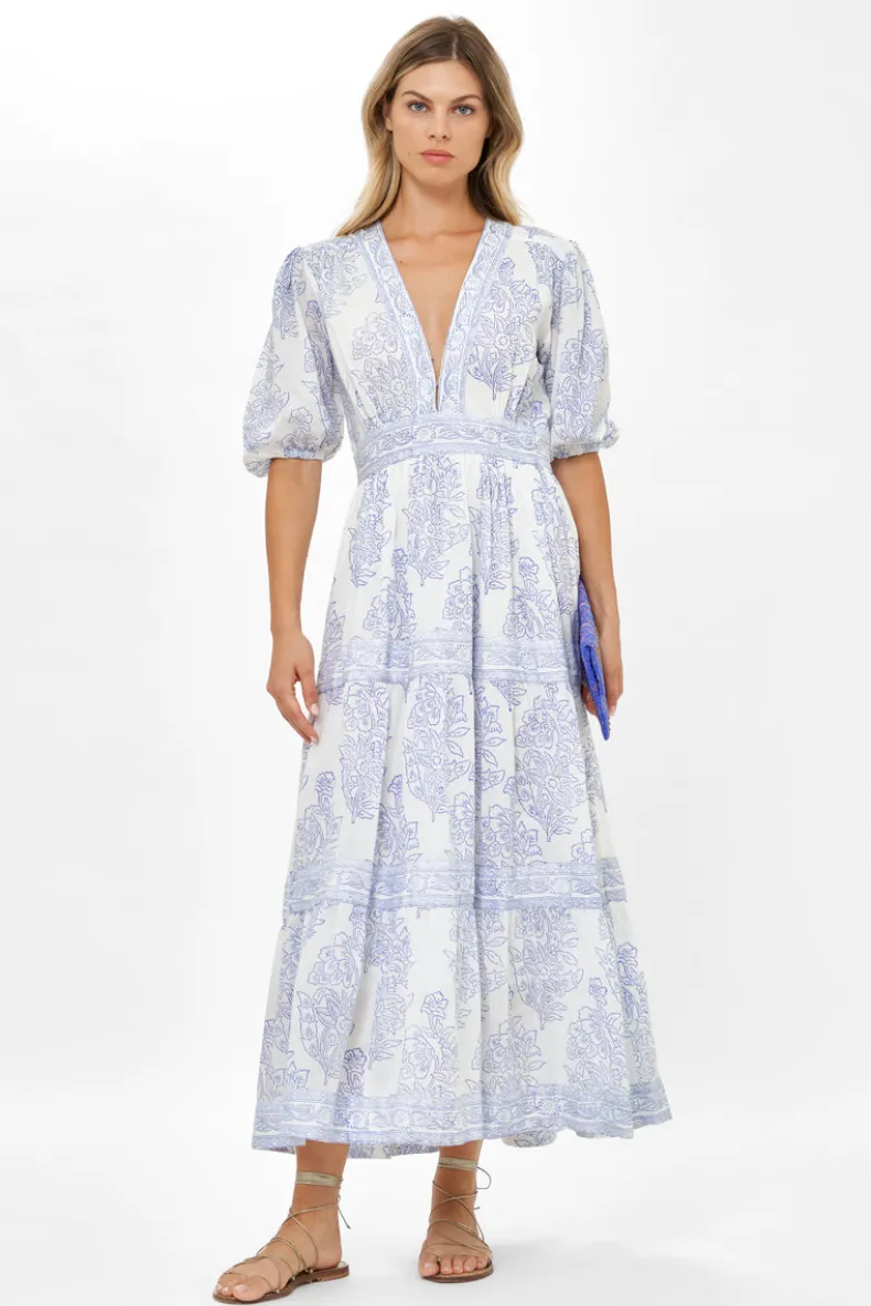 V-Neck Puff Maxi- Amadora Blue