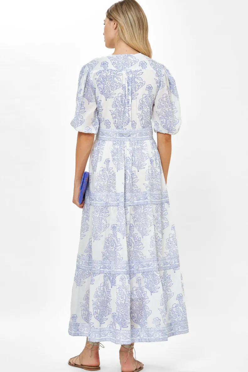 V-Neck Puff Maxi- Amadora Blue