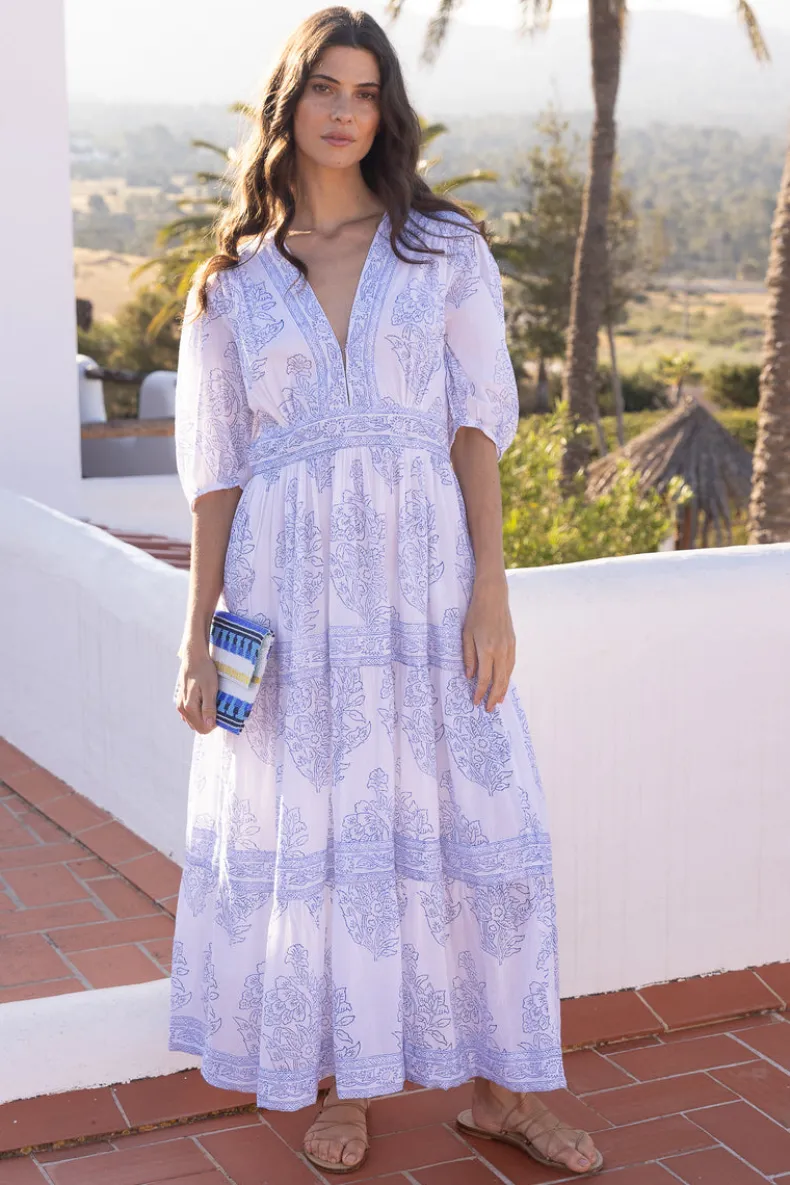 V-Neck Puff Maxi- Amadora Blue