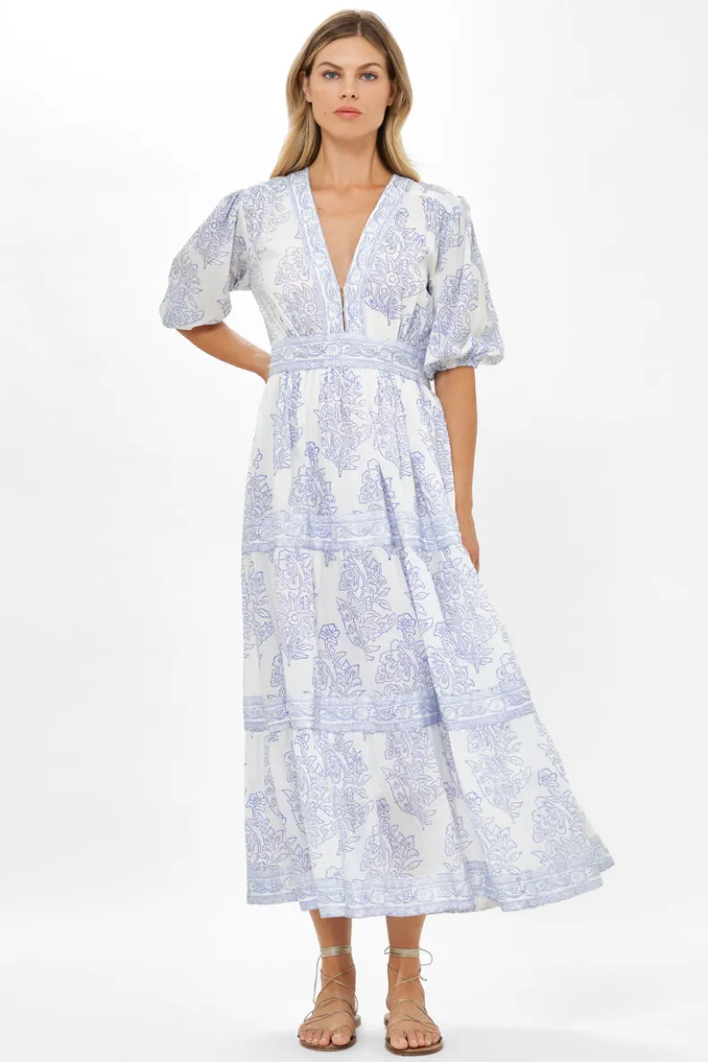 V-Neck Puff Maxi- Amadora Blue