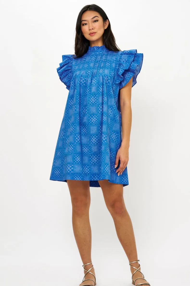 Pintuck Ruffle Mini Dress- Matrix Blue