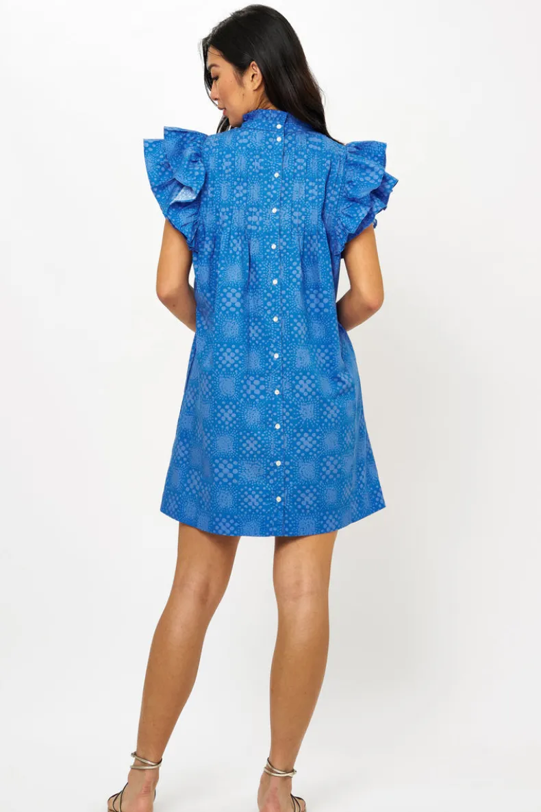Pintuck Ruffle Mini Dress- Matrix Blue
