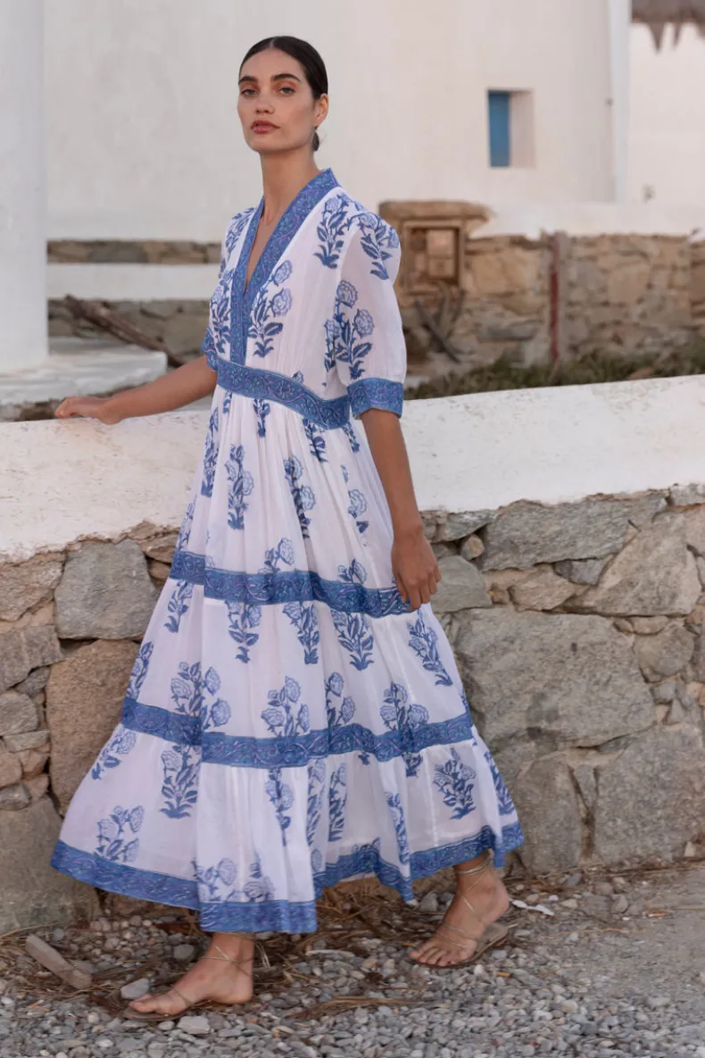 V-Neck Cuffed Maxi- Salvia Blue