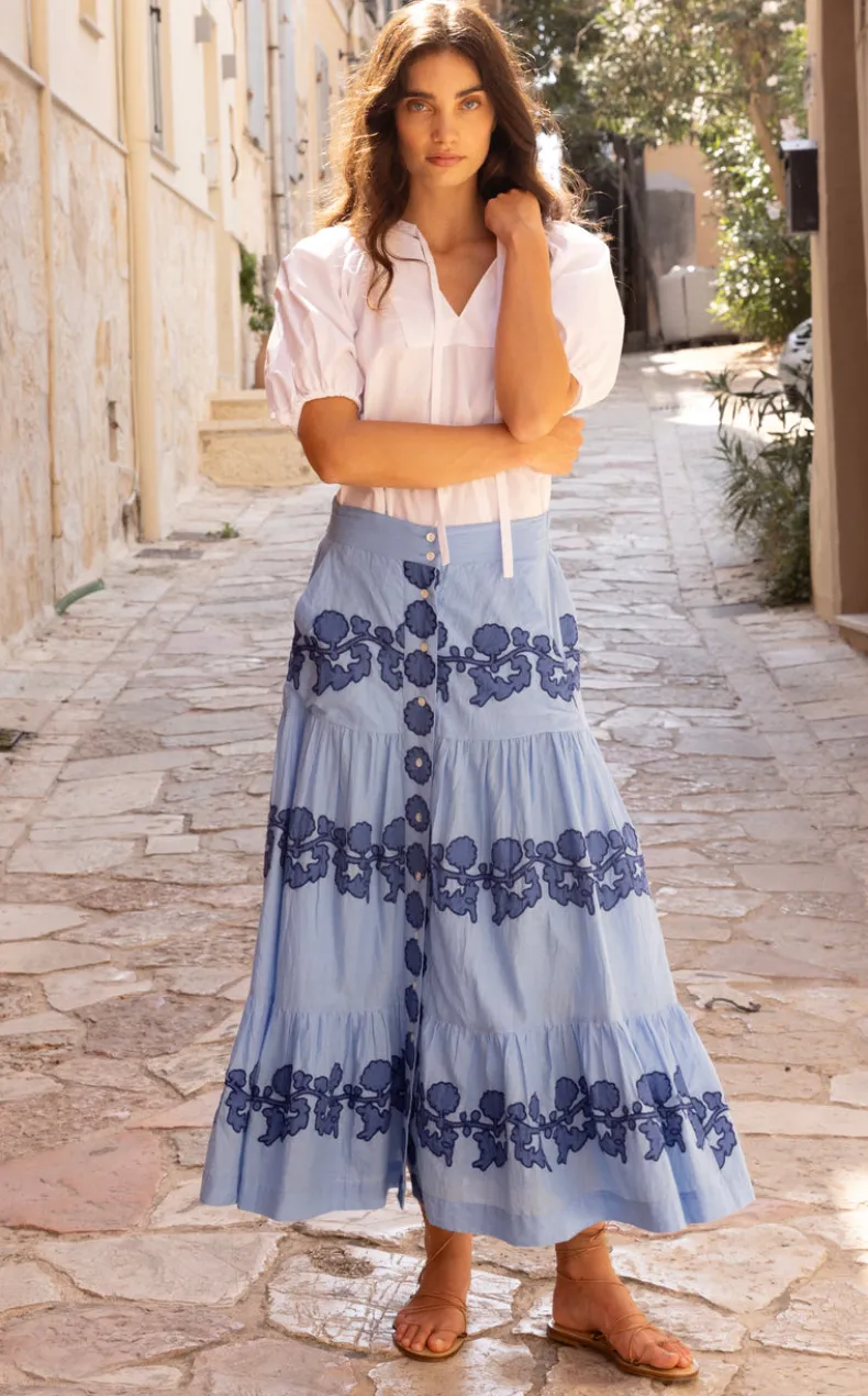 Button Front Skirt- Tangier Blue