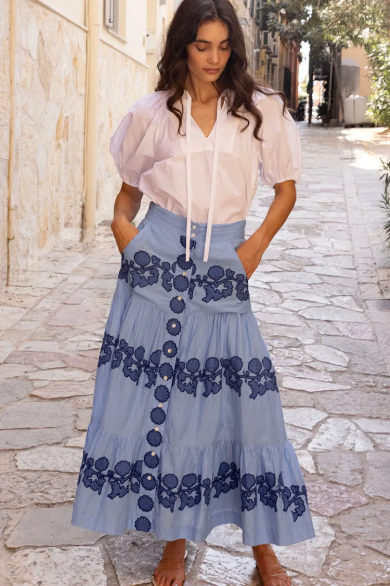 Button Front Skirt- Tangier Blue