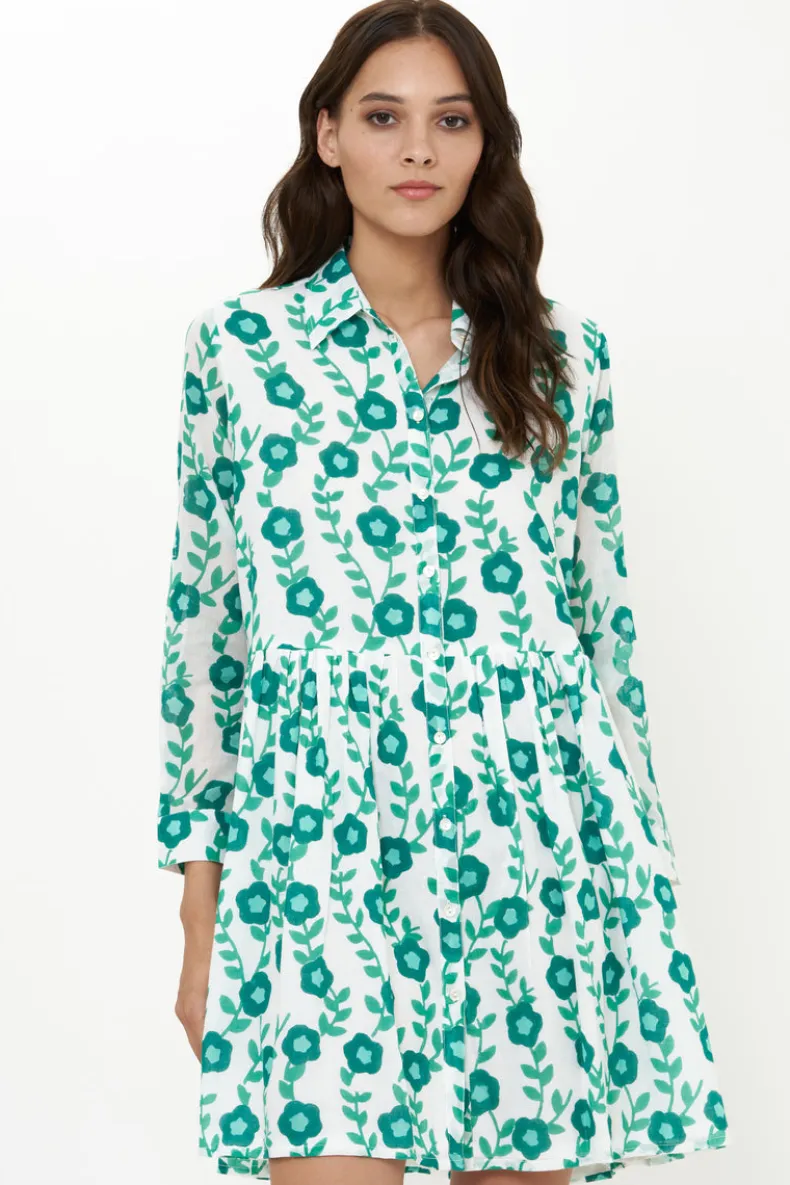 Long Sleeve Shirt Dress Mini- Toscana Green
