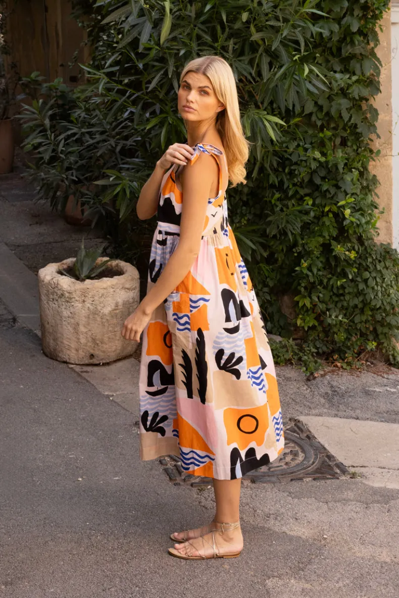 Tie Strap Pocket Midi- Riviera Orange