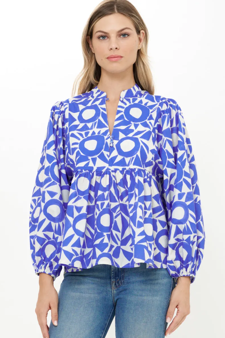 Mandarin Balloon Top- Eclipse Blue