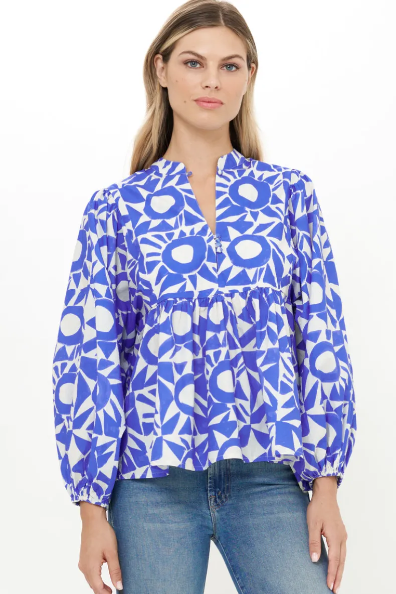 Mandarin Balloon Top- Eclipse Blue