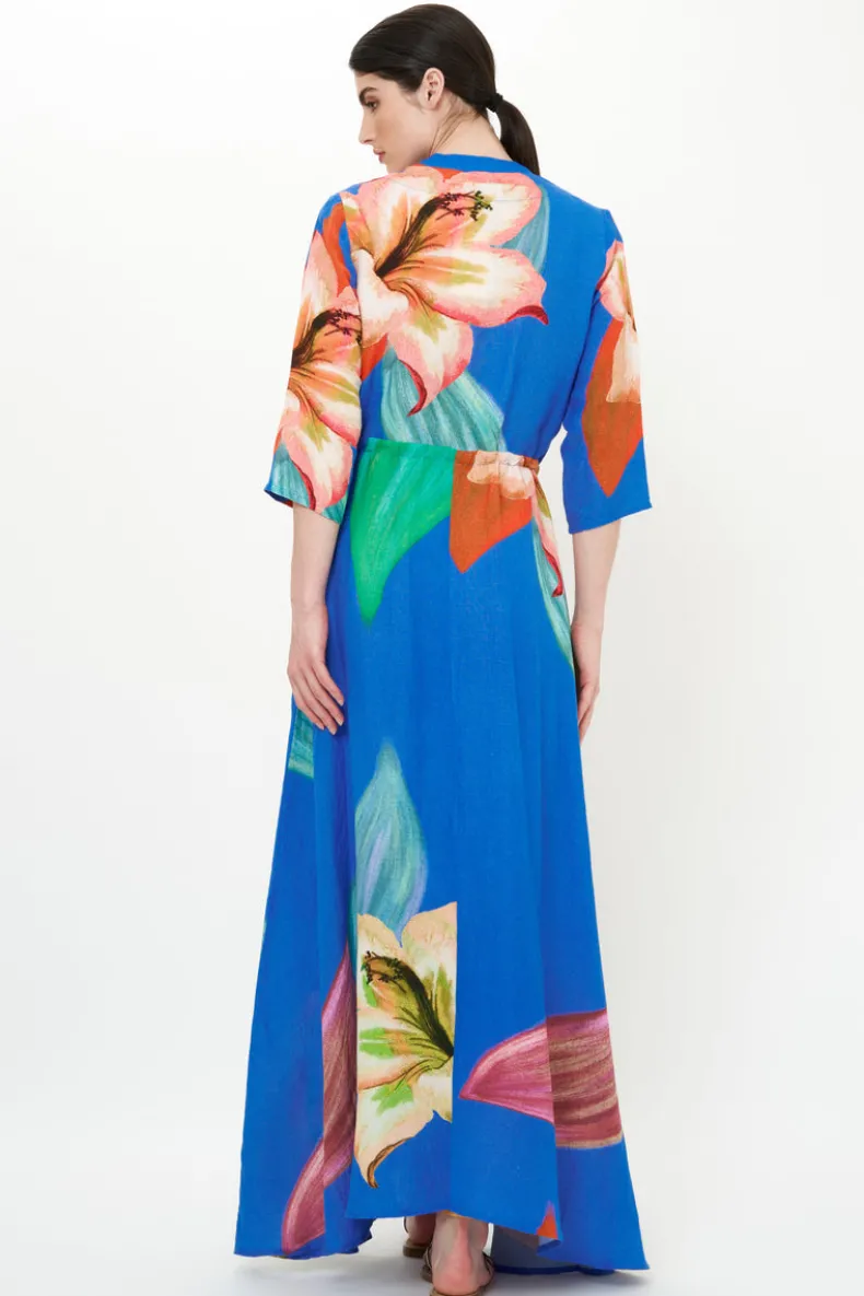 Cinched Shirt Dress Maxi- Hibiscus Blue