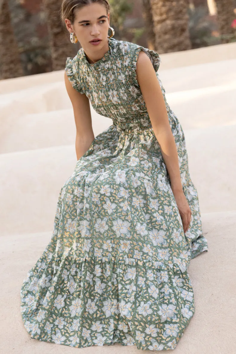 Sleeveless Smocked Maxi- Ivy Olive