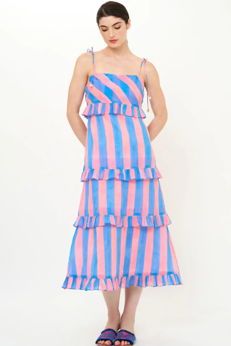 Tie Strap Ruffle Midi- Cabana Pink