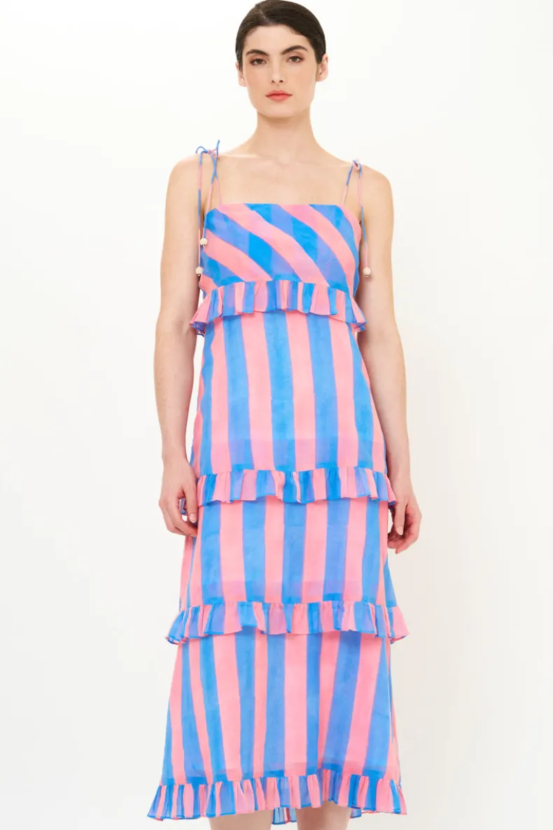 Tie Strap Ruffle Midi- Cabana Pink