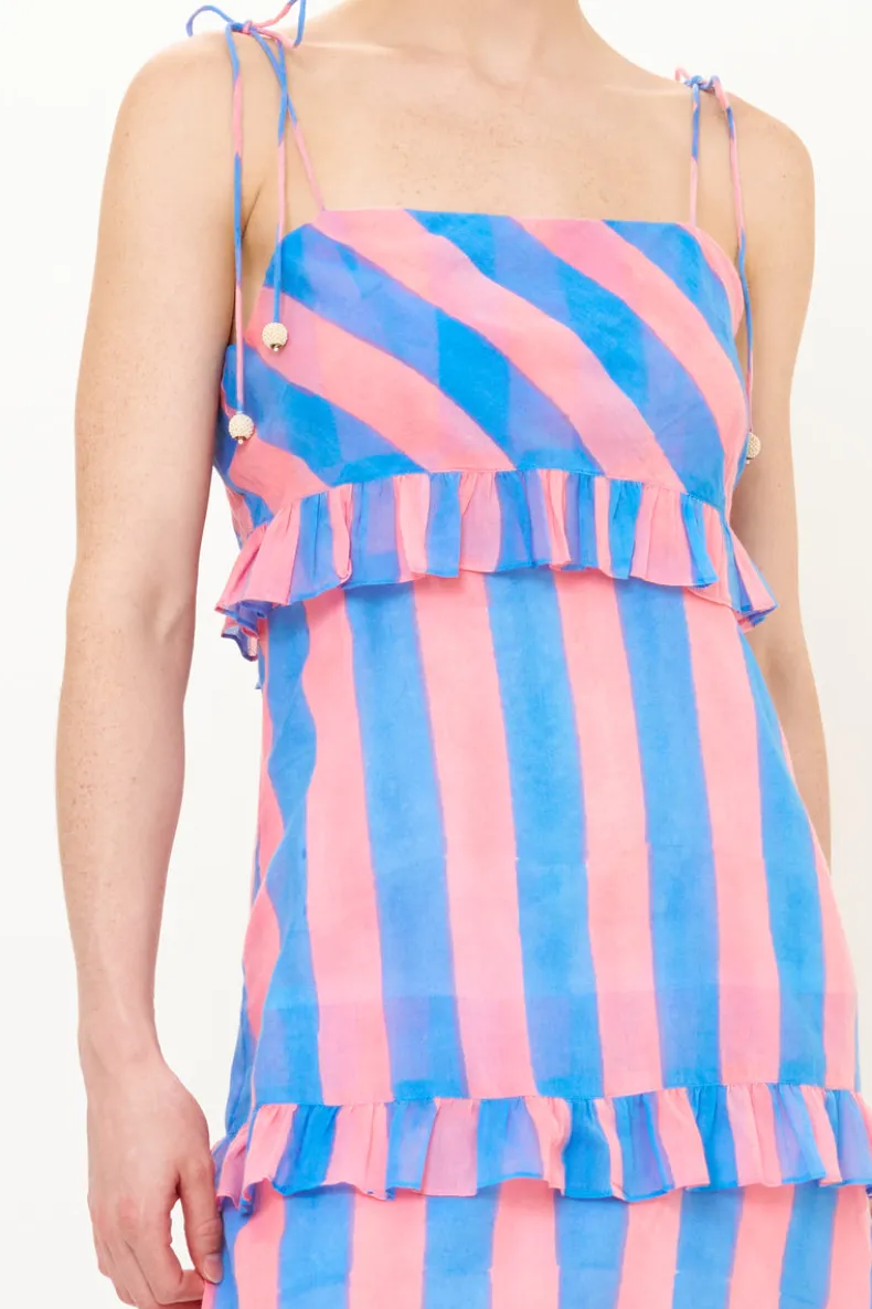 Tie Strap Ruffle Midi- Cabana Pink