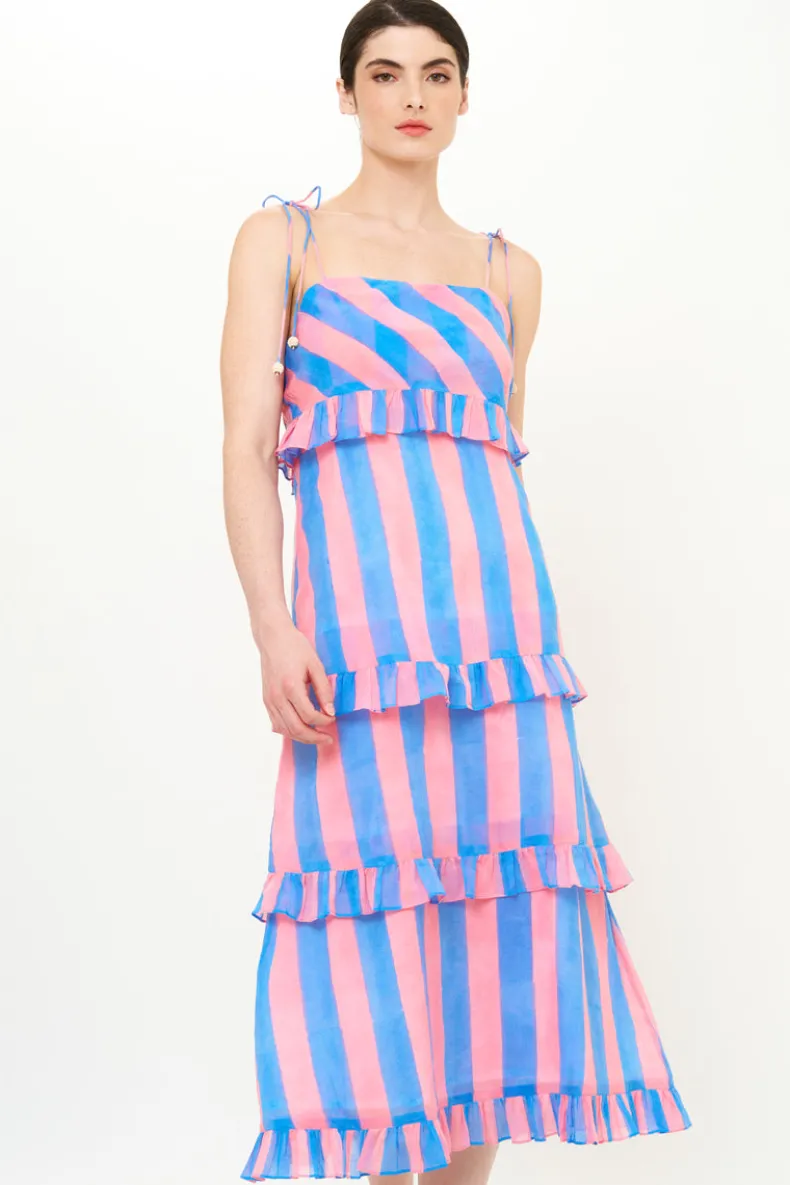 Tie Strap Ruffle Midi- Cabana Pink