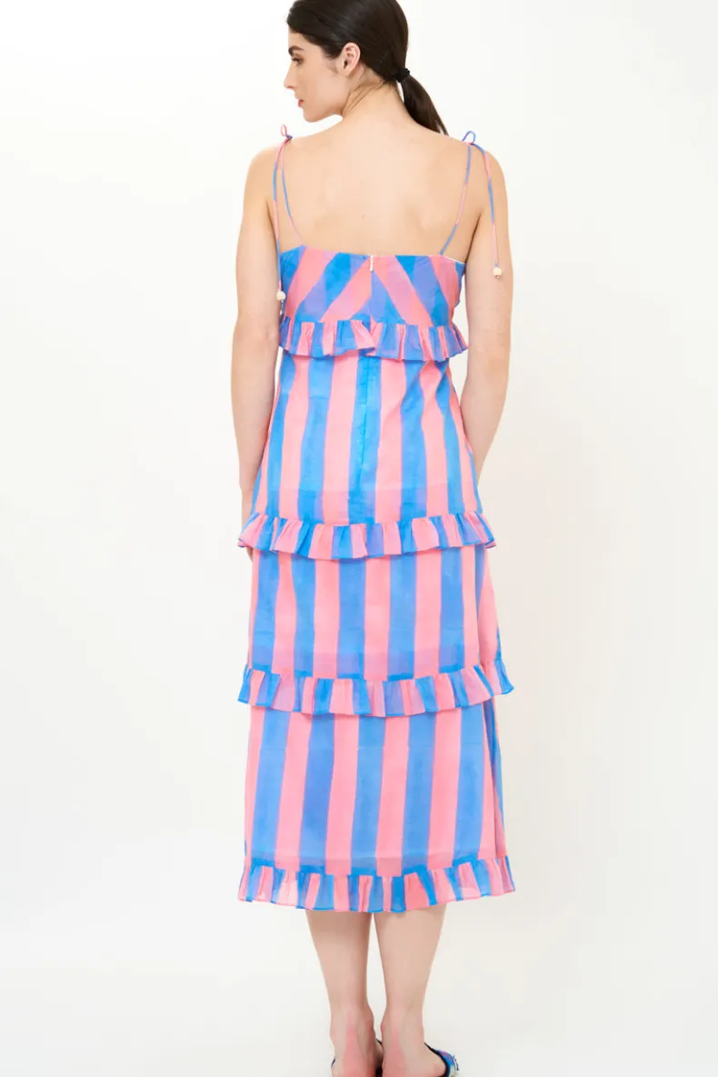 Tie Strap Ruffle Midi- Cabana Pink