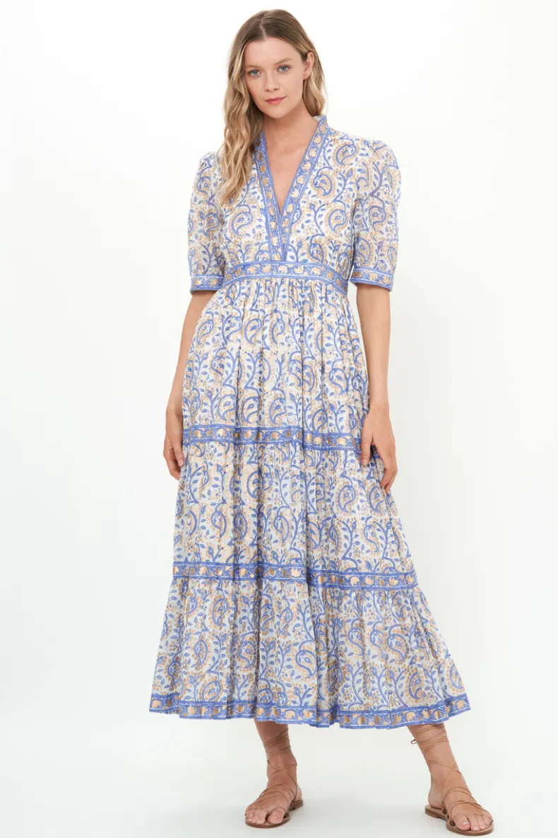 V-Neck Cuffed Maxi- Marseille Blue