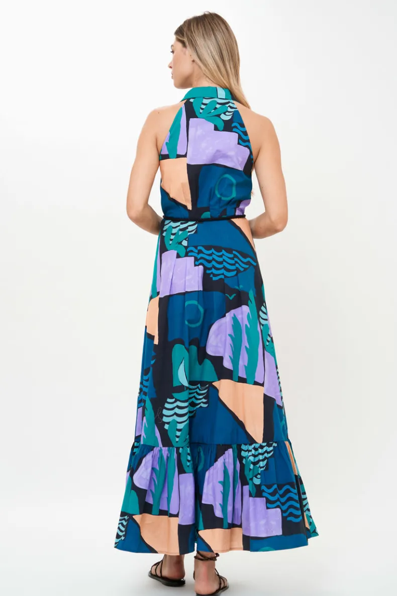 Sleeveless Shirt Dress Maxi- Riviera Blue