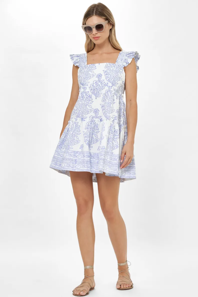 Smocked Square Neck Mini- Amadora Blue