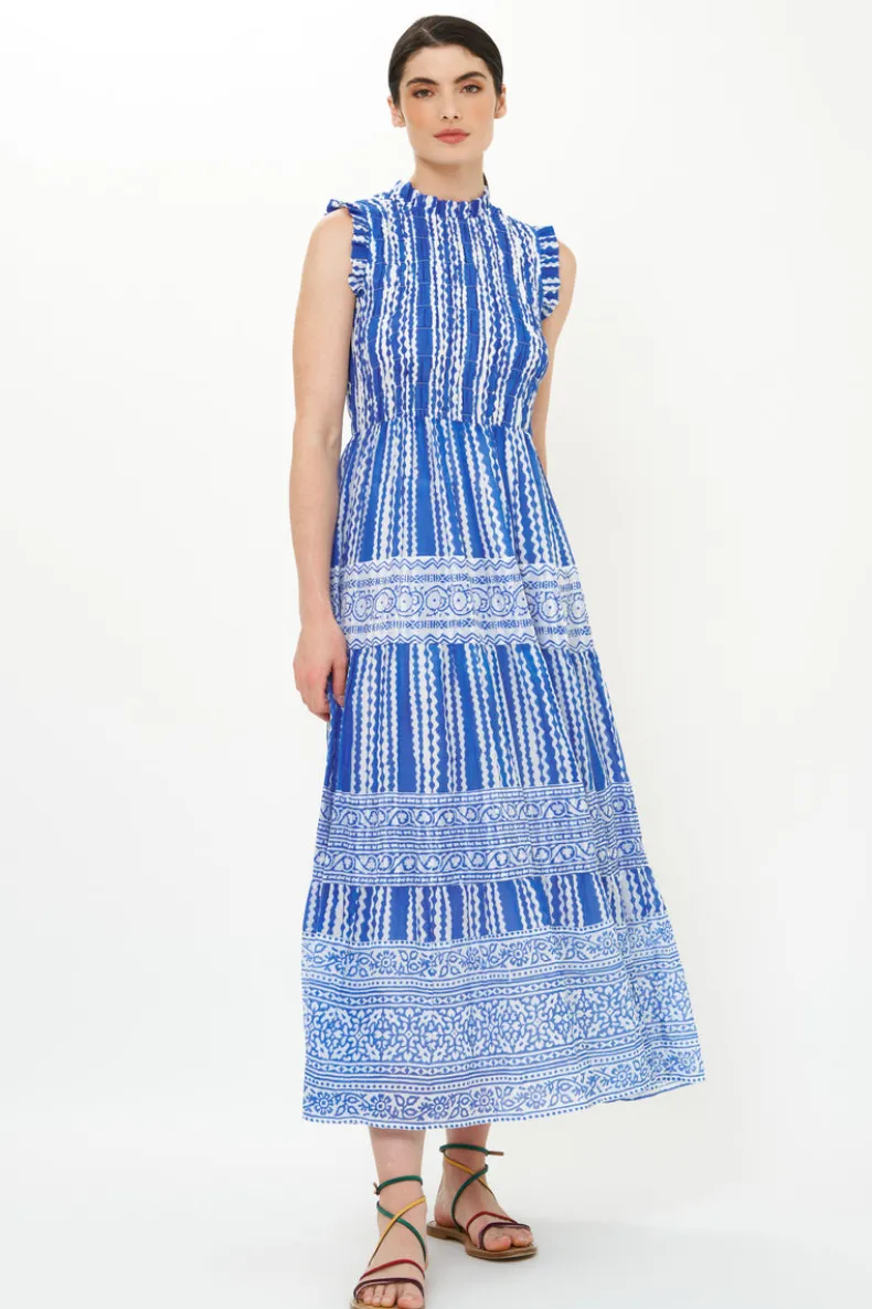 Sleeveless Smocked Maxi- Ziggy Blue