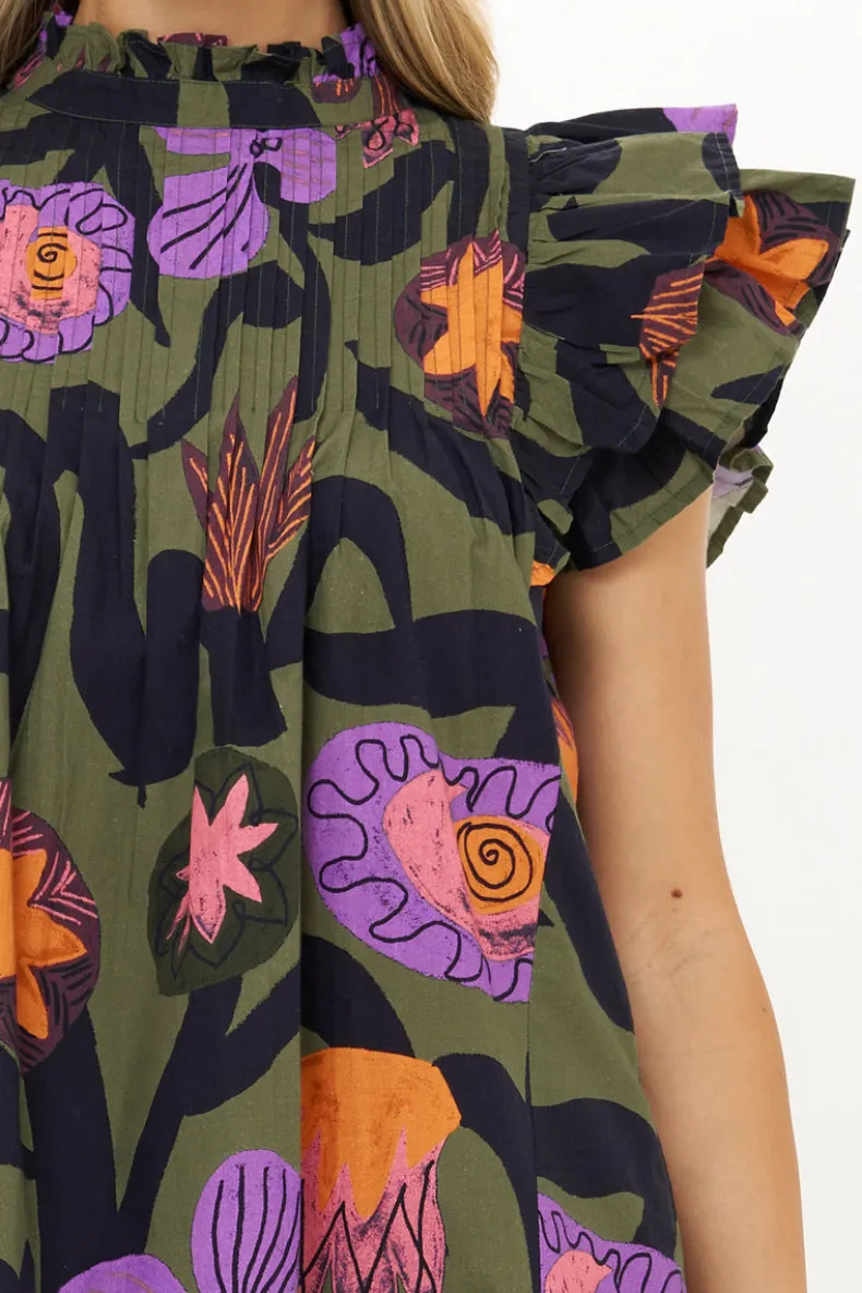 Pintuck Ruffle Mini- Bergen Olive