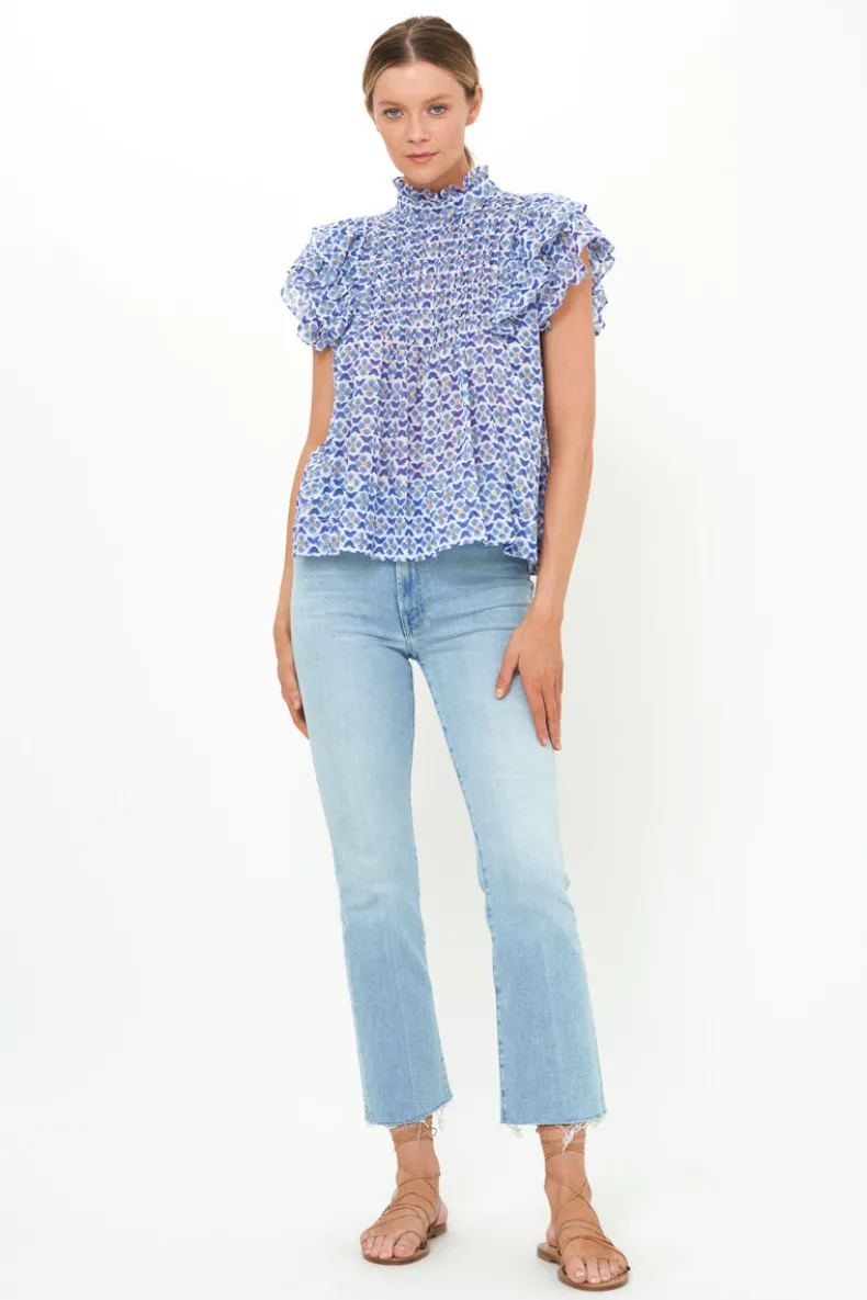 Pintuck Ruffle Top- Veranda Blue