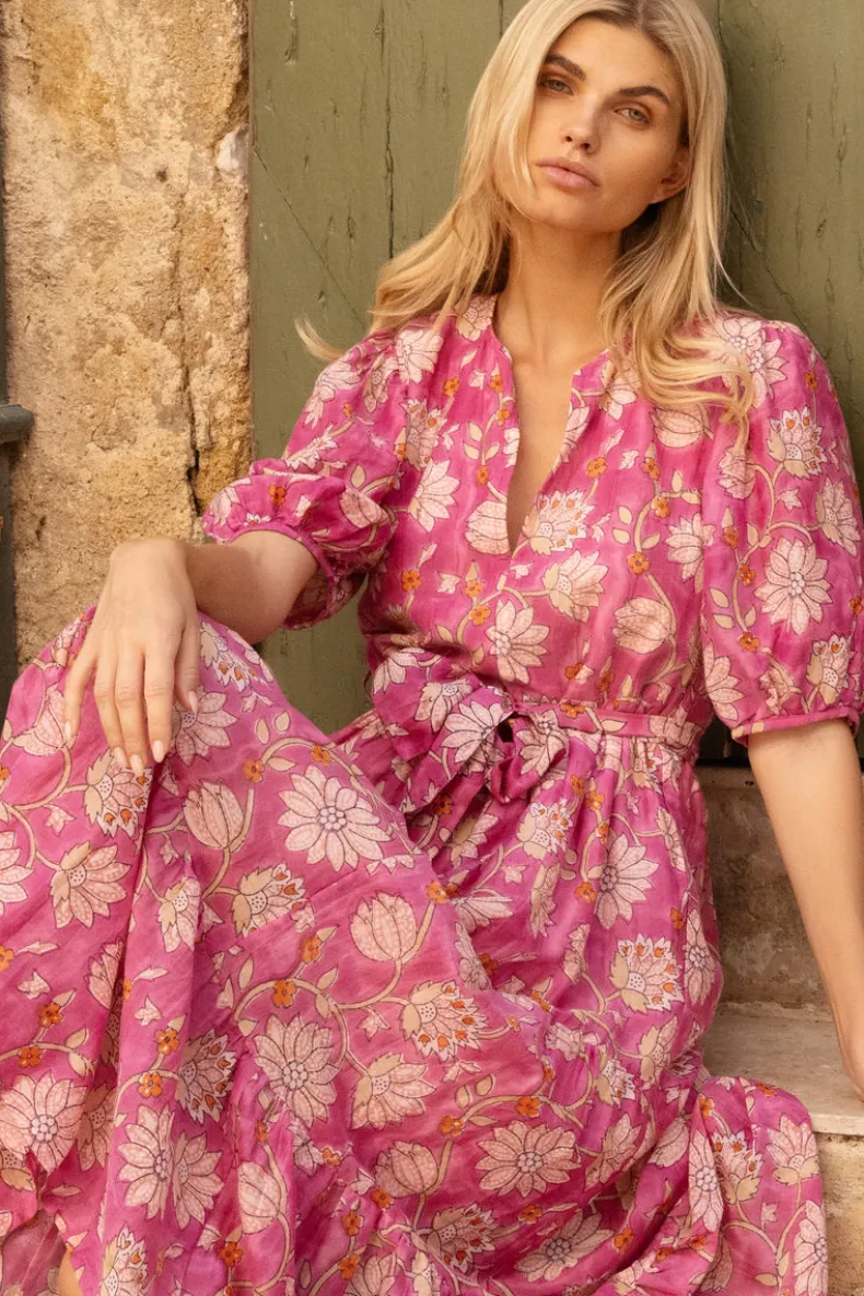 Puff Sleeve Maxi- Presidio Magenta