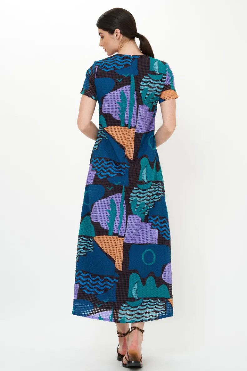 Short Sleeve Shift Maxi- Riviera Blue