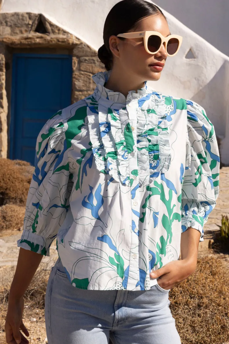 Ruffle Front Button Blouse- Orchid Green