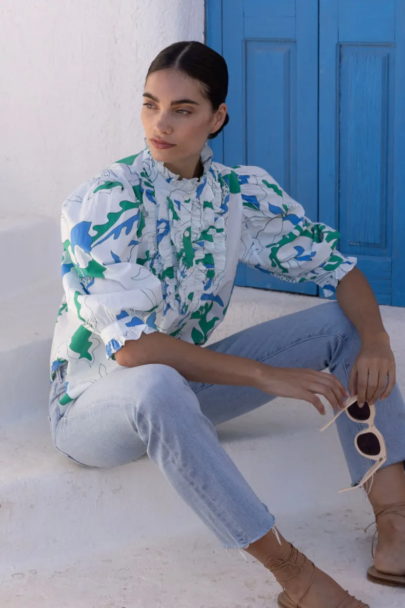 Ruffle Front Button Blouse- Orchid Green