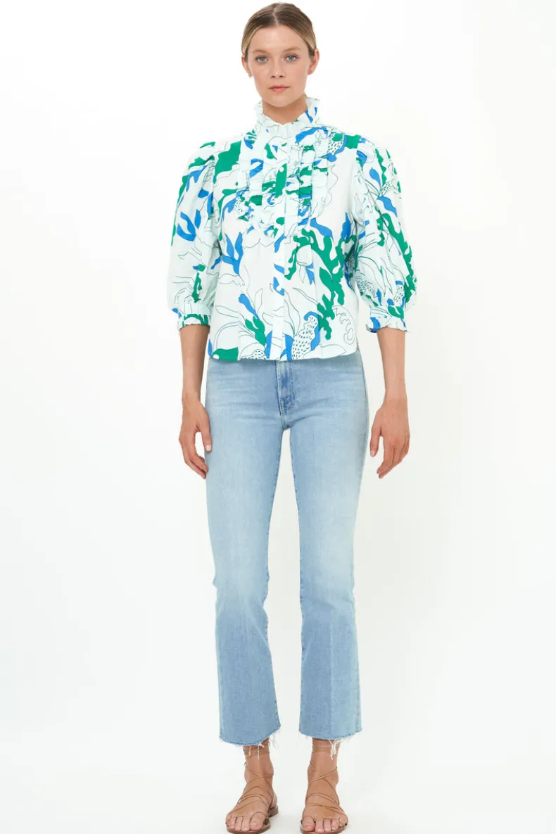 Ruffle Front Button Blouse- Orchid Green