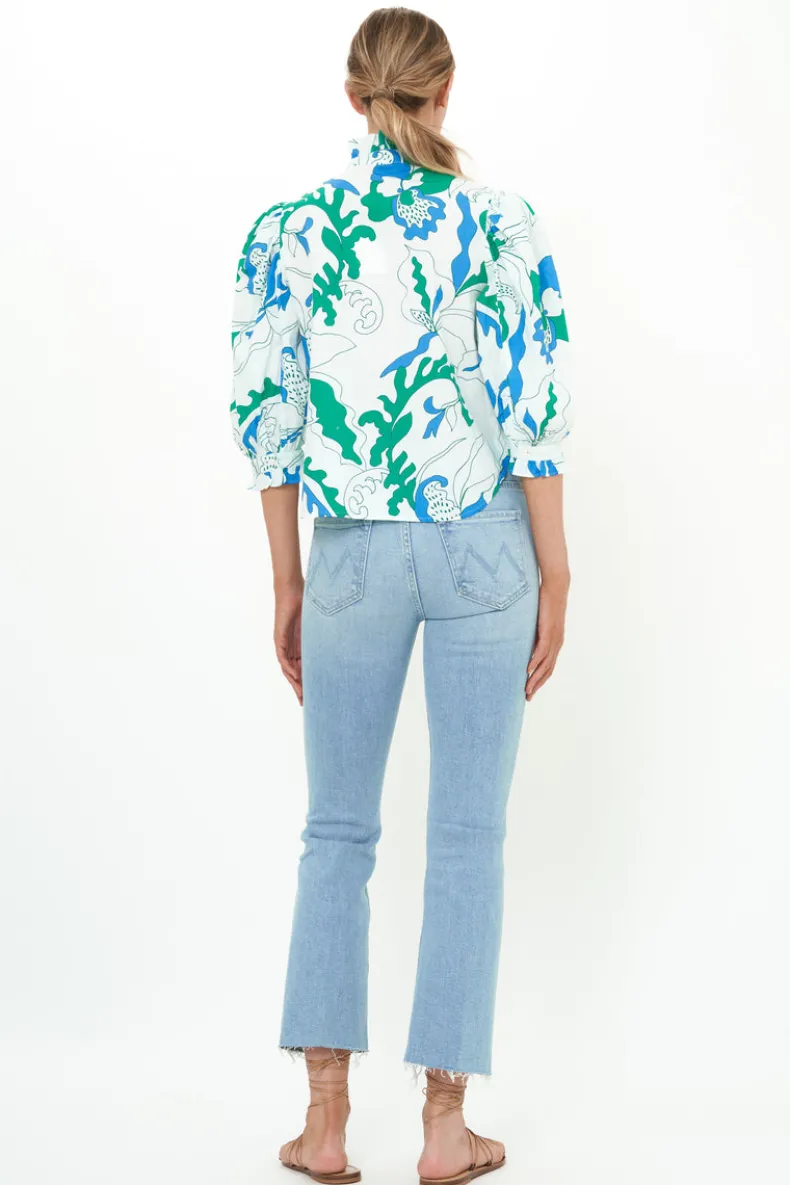 Ruffle Front Button Blouse- Orchid Green