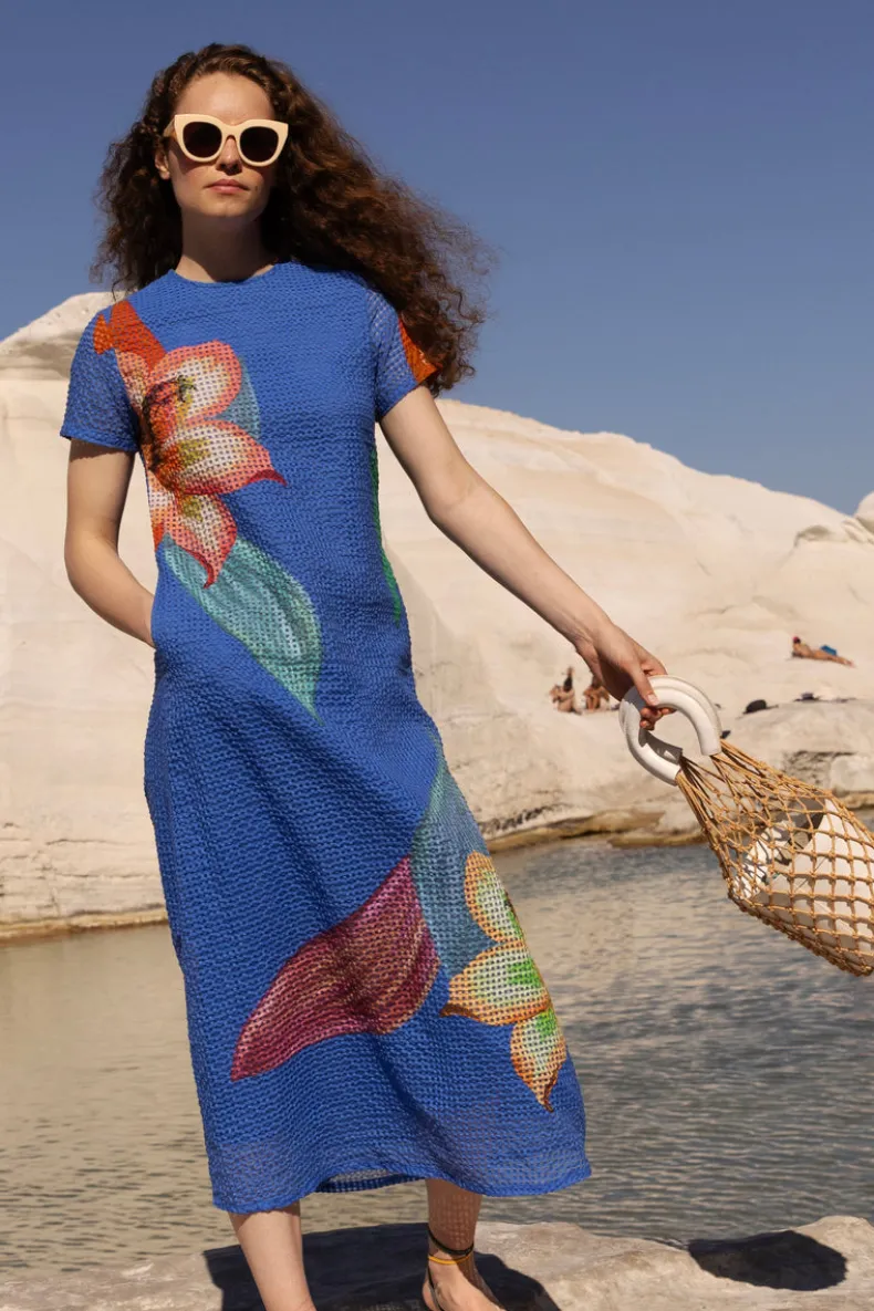 Short Sleeve Shift Maxi- Hibiscus Blue