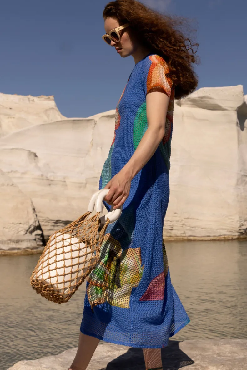 Short Sleeve Shift Maxi- Hibiscus Blue