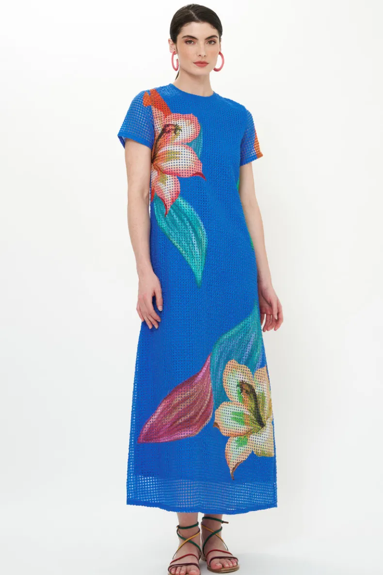 Short Sleeve Shift Maxi- Hibiscus Blue