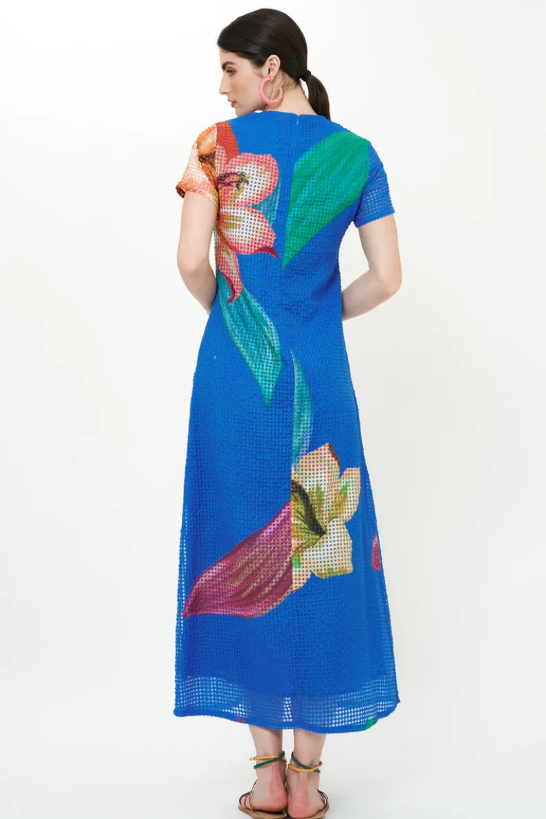 Short Sleeve Shift Maxi- Hibiscus Blue