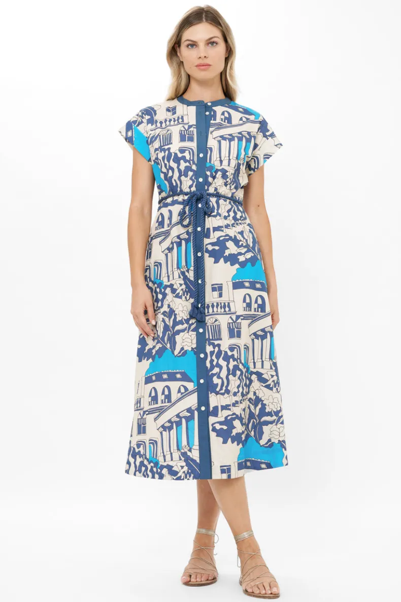 Cap Sleeve Shirt Dress Midi- Roma Blue