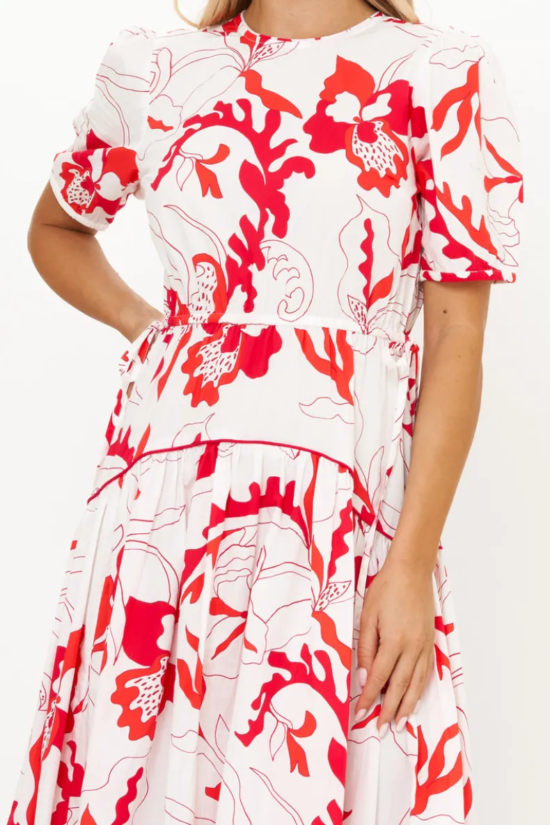Piped Puff Sleeve Maxi- Orchid Red