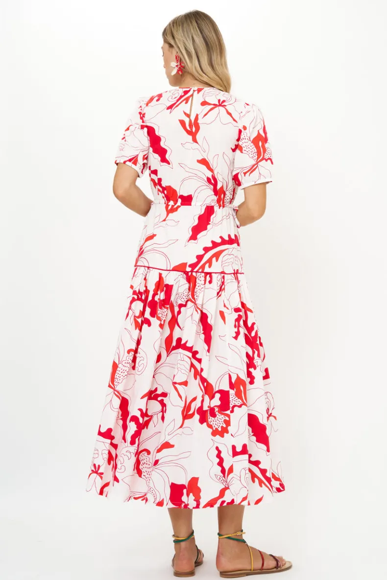 Piped Puff Sleeve Maxi- Orchid Red