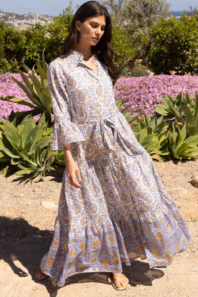 Ruffle Collar Bell Maxi- Marseille Blue