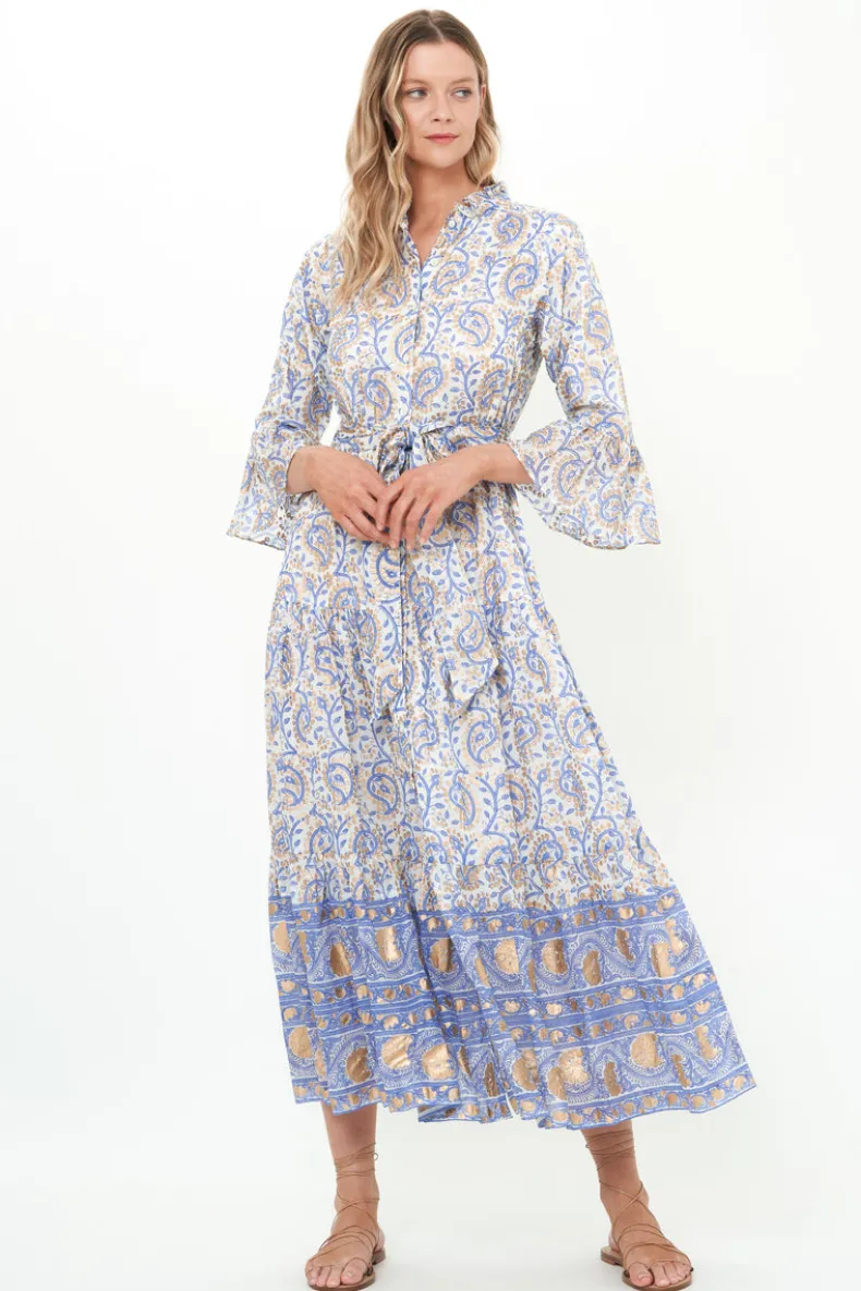 Ruffle Collar Bell Maxi- Marseille Blue