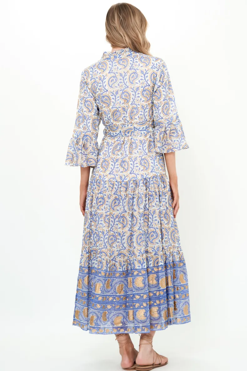 Ruffle Collar Bell Maxi- Marseille Blue