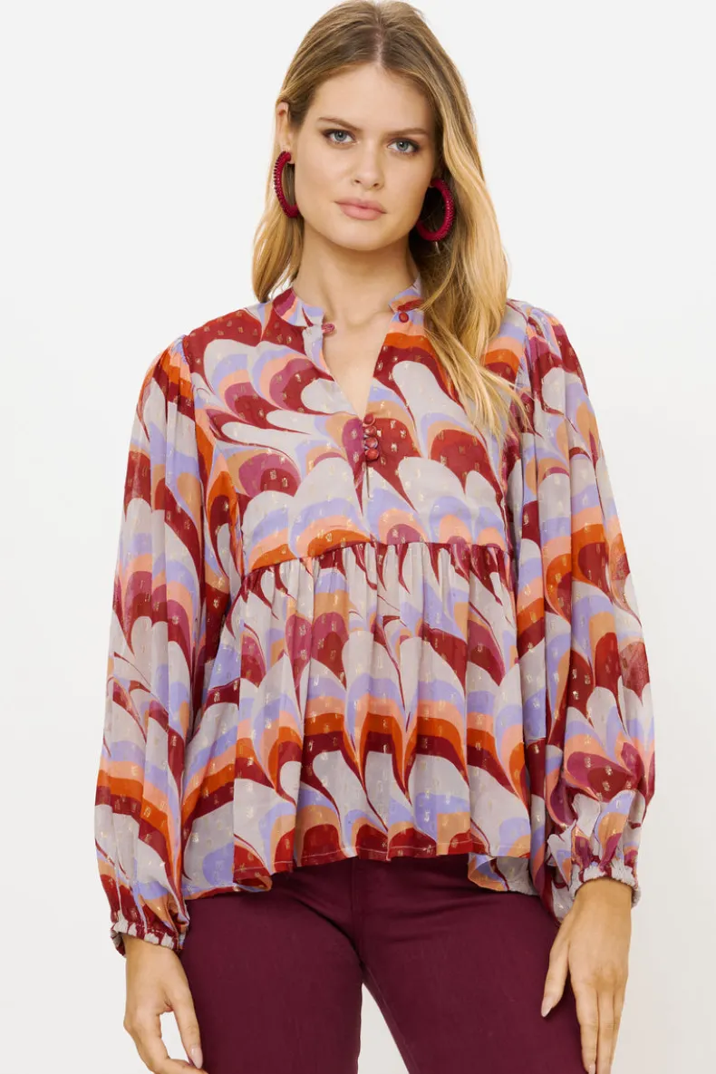 Mandarin Balloon Top- Venice Cognac