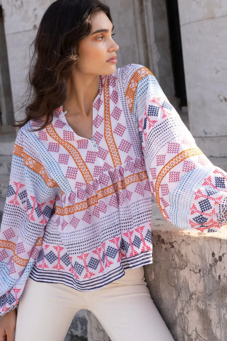 Mandarin Balloon Top- Casablanca Multi