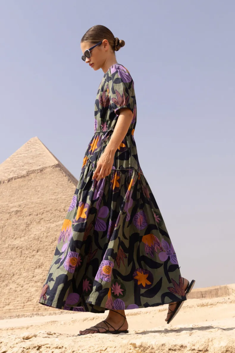 Piped Puff Sleeve Maxi- Bergen Olive