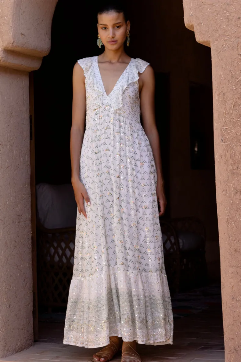 Ruffle V-Neck Maxi- Juniper Olive